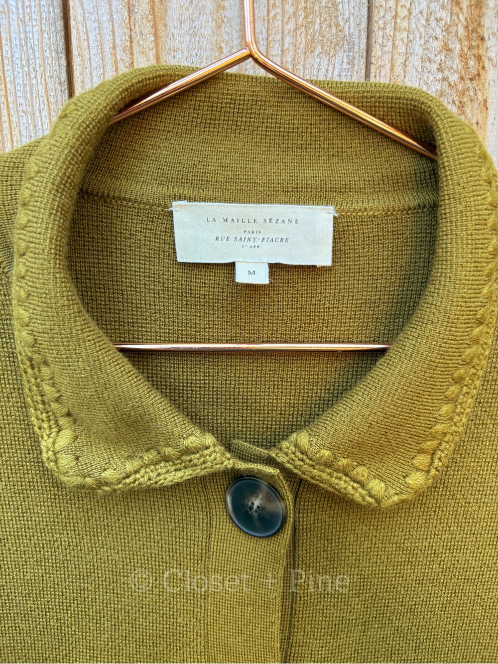 Sezane Betty Cardigan Olive Green Crochet Wool Size Medium - Picture 4 of 16